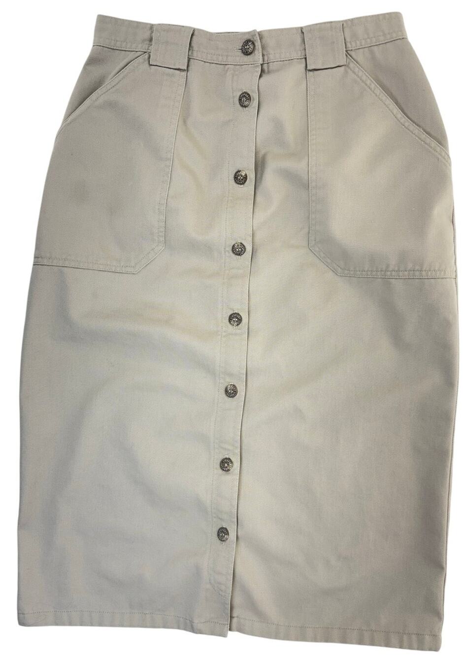 Liz Sport Khaki Button Front Midi Skirt Women's Size 10 100% Cotton